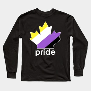 Non-Binary Pride Maple Leaf - White Font Long Sleeve T-Shirt